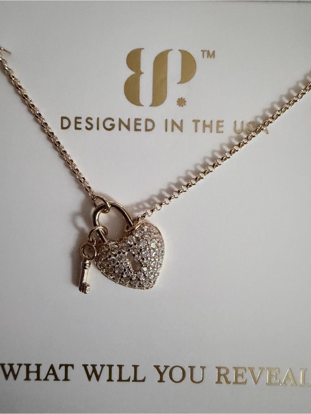 bp Gold Pave Heart Lock & Key Pendant Necklace